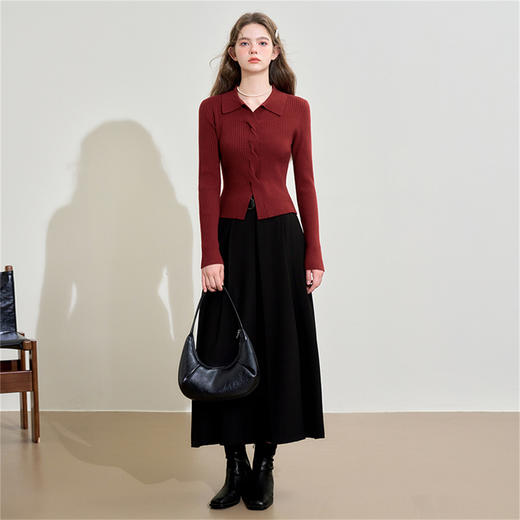 经典百搭基础款翻领长袖毛衣女设计感不规则软糯上衣V3642530 商品图8