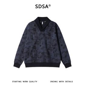 SDSA男士秋冬新款痞帅男装时尚扎染拼接翻领卫衣百搭时尚套头上衣