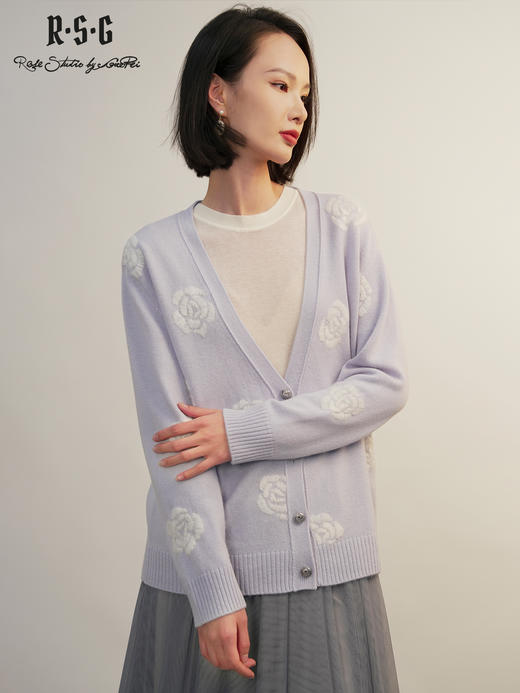 郭培成衣RSG2025秋冬新款「晴空玫瑰」提花V领针织开衫 商品图4