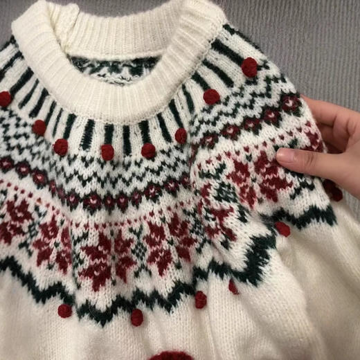 【复古提花新年费尔岛毛衣】套头宽松秋冬季 厚款慵懒风软糯针织上衣  商品图3