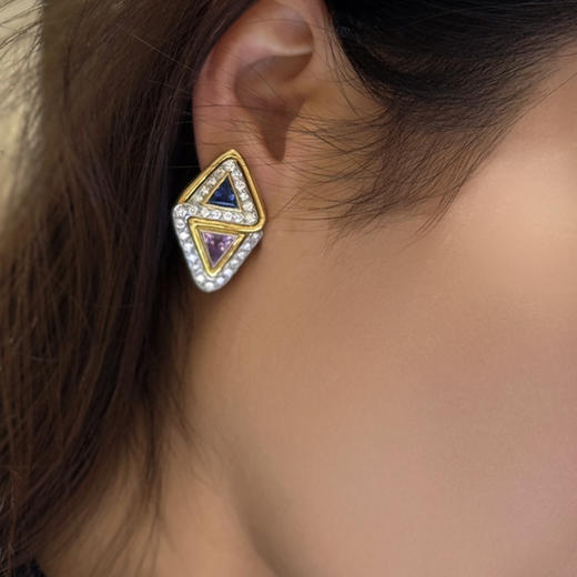 VINTAGE系列 18K和铂金镶钻石和蓝宝石 耳饰 商品图3