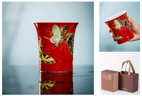 掠草栖香撇口杯-故宫红釉