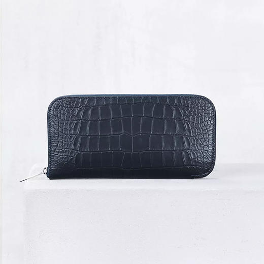 【Camille Fournet】海蓝色鳄鱼皮拉链钱包 商品图0