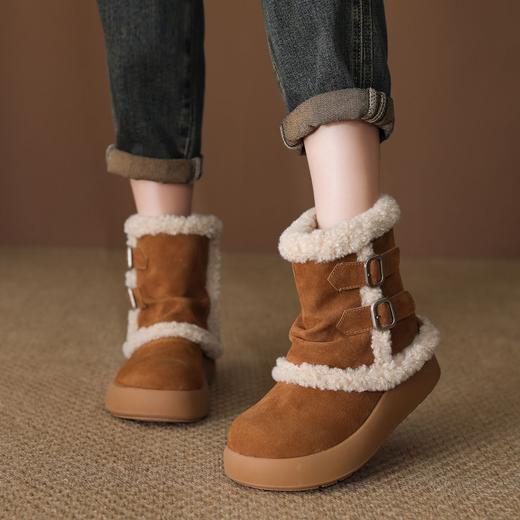 FR 85831真皮厚底裤管雪地靴舒适加绒保暖大棉短靴 商品图0