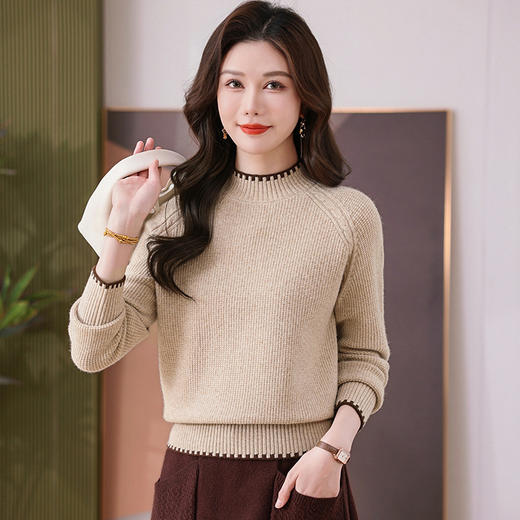 CC 101-791半高领针织衫花纱厚款保暖妈妈装上衣宽松显瘦毛衣 商品图2