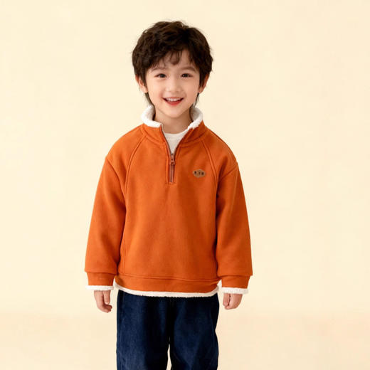 立领拉链童装卫衣！2025新款加厚羊羔绒糯糯衣柔软保暖软糯男女童加绒卫衣！ 商品图1