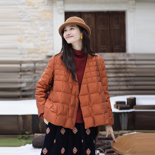 绽放769朵/鹅绒方格新中式短款羽绒服女冬加厚宽松显瘦羽绒外套 商品图1