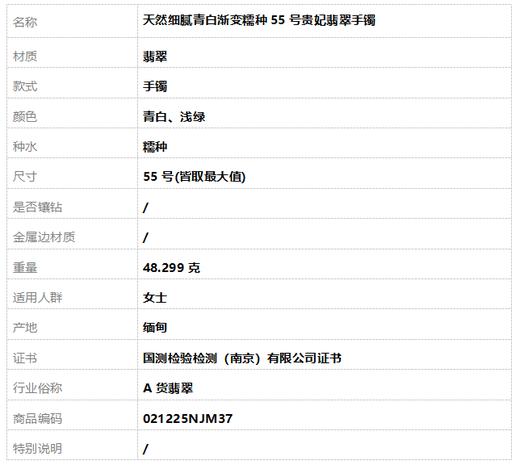 【天然正品】A货翡翠天然细腻青白渐变糯种55号贵妃翡翠手镯  021225NJM37特价：880 商品图7