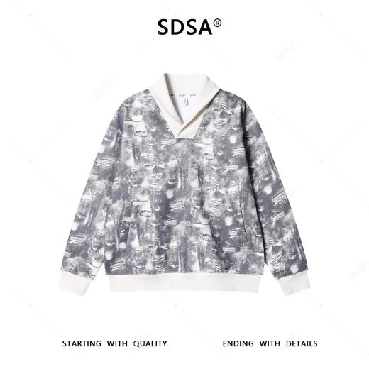 SDSA男士秋冬新款痞帅男装时尚扎染拼接翻领卫衣百搭时尚套头上衣 商品图0