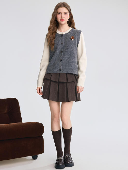 【百图lulu定制】【蘑菇毛衣】 高级感拼色假两件毛衣女套头针织衫 商品图6