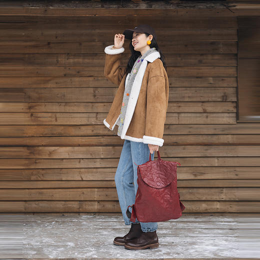 绽放824朵/纯羊毛绒面翻领羊羔毛一手长外套女宽松显瘦冬季厚外套 商品图2