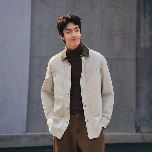 森马长袖衬衫男春季撞色宽松翻领上衣纯棉工装四合扣口袋水洗外套 商品图2