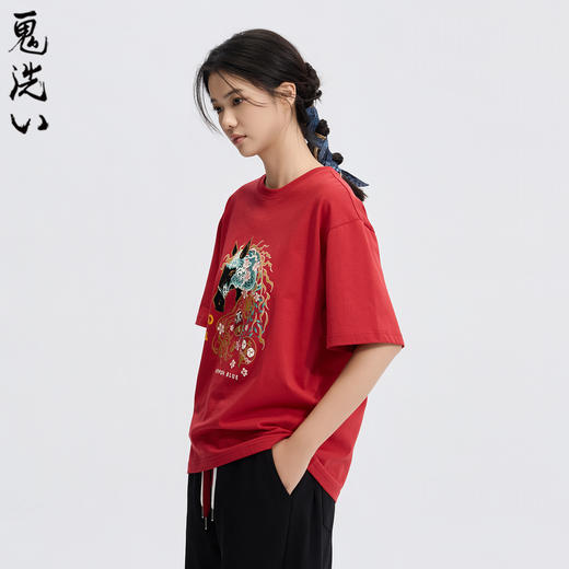 ONIARAI/鬼洗26春季棒系列马年趣味达摩樱花填充短袖T恤男N840295 商品图3