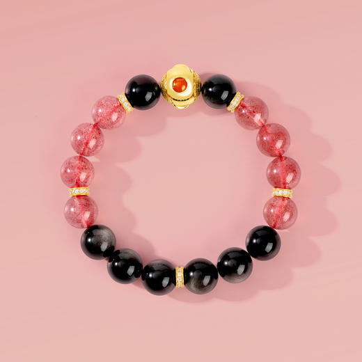 好运连珠 黑曜石草莓晶火行手串 商品图1
