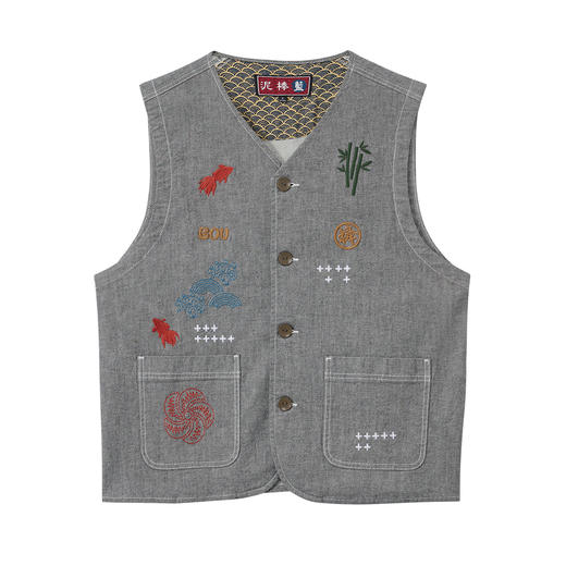 ONIARAI/鬼洗26春季新品棒系列仿手工刺绣双面牛仔马甲男 N340249 商品图3