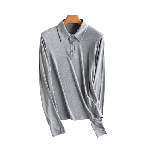 「自」全新升级【铂金会员174/天猫229/差价55】(11116)洛诗琳新款polo领打底衫2025秋冬含桑蚕丝修身长袖打底上衣 商品图4