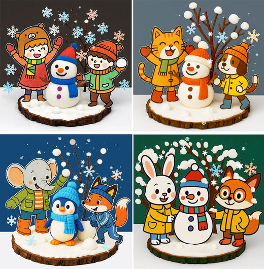 《立体雪景：冬日里的欢乐时光》手工轻粘土立体冬天动物雪人【自动发货：下单后，点击手机短信中收到的链接，即可获取文件下载的链接；如有任何问题，可添加客服微信hm33268获得帮助】 商品图1