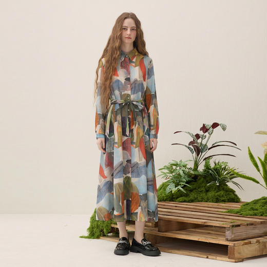 谜底纯棉连衣裙长袖2026春季新品复古原创花色A型长裙女265ML5031 商品图0