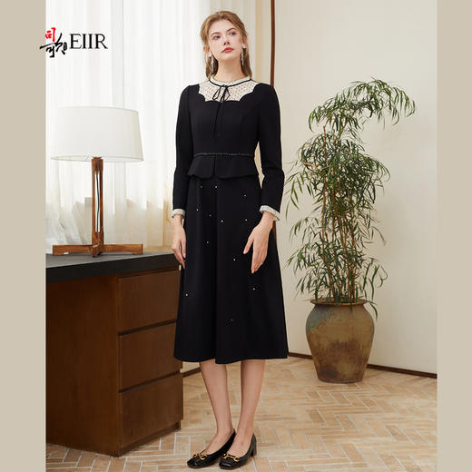 司歌A921151X假两件长袖连衣裙优雅收腰黑裙A921151X 商品图4