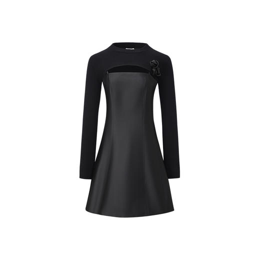 (绵羊毛)【JASON WU】2025秋冬新款收腰针梭拼两件式小黑裙连衣裙女 商品图2