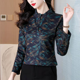 KQL E333N3153半高领印花上衣荷叶领打底衫大码T恤