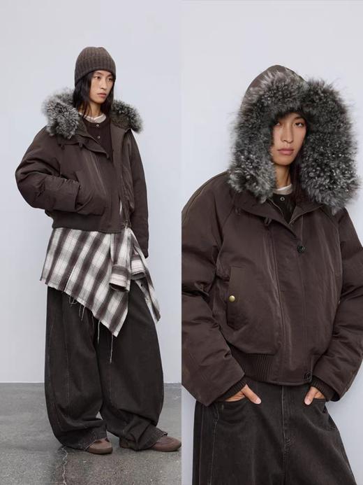 半圆/D51111126/拼接羊毛领宽松短款羽绒服 商品图0