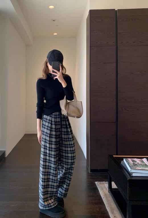 二店y 【3250】露思格纹裤~ 加绒加厚高腰宽松直筒阔腿 商品图6