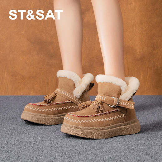 星期六复古风流苏厚底防寒雪地靴SSD411A559 商品图2