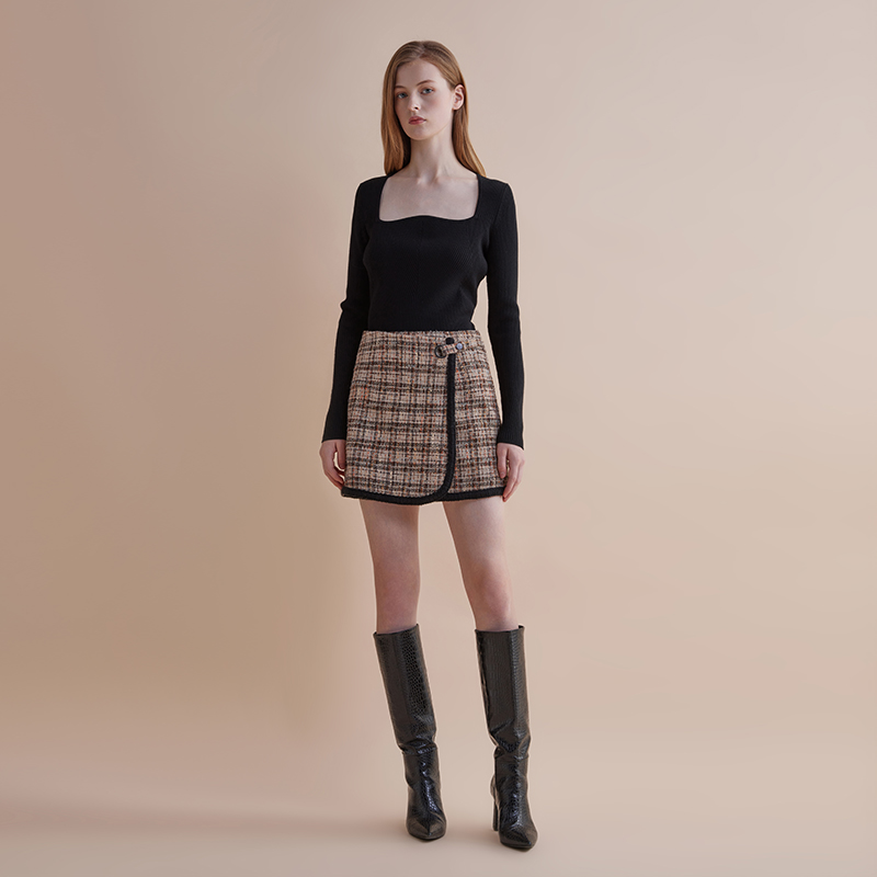 【JASON WU】秋冬新款百搭复古方领羊毛高弹修身上衣针织打底衫女