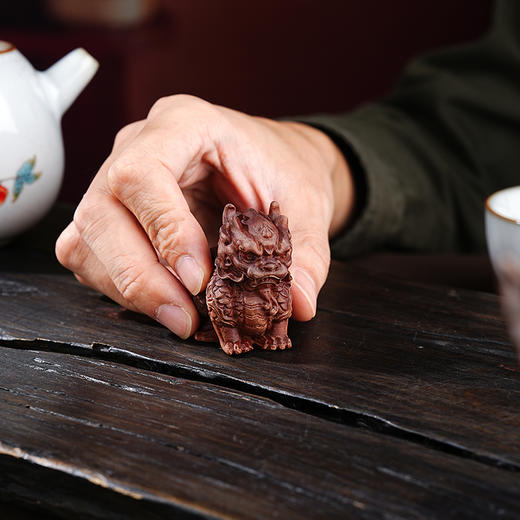 麒麟摆件雷击枣木雕刻手工来钱瑞兽装饰好物 商品图2