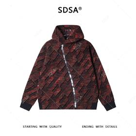 SDSA男士秋冬新款痞帅男装时尚绒毛撞色斜拉链连帽卫衣外套百搭