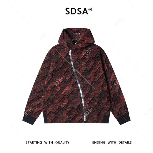 SDSA男士秋冬新款痞帅男装时尚绒毛撞色斜拉链连帽卫衣外套百搭 商品图0