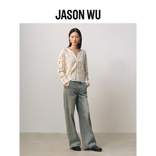 【JASON WU】(多色)秋冬新款花朵镂空手钩花卉设计绵羊毛短上衣针织开衫女 商品图2