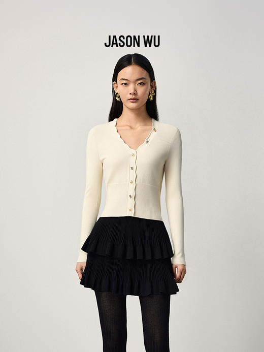 【JASON WU】(多色)秋冬新款贝壳边羊毛真丝百搭法式上衣针织开衫女 商品图2