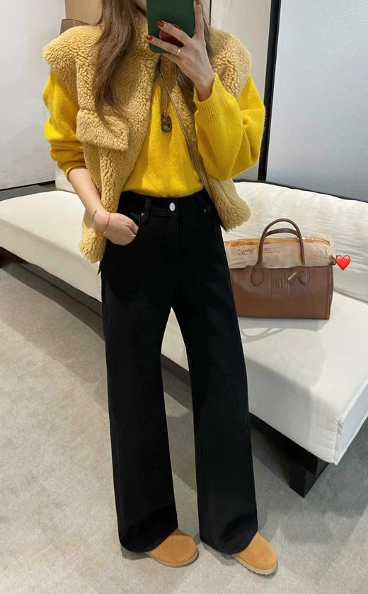 爆款3-5天发货！cosAcosB冬季加绒加厚高腰显瘦直筒阔腿裤68893 商品图4