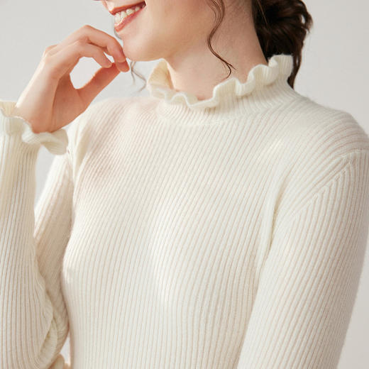 「高货yt」全新升级【铂金会员468/天猫629/差价161】(13413)洛诗琳气质花边半高领羊绒衫2025秋冬修身显瘦针织毛衣女 商品图3