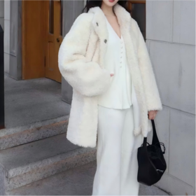 SUSX中长款暗扣皮毛一体外套B04WB1512（下单3-7天发货）