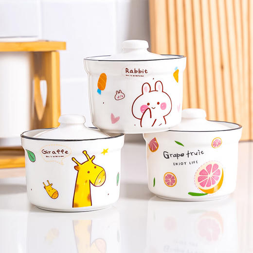 【卡通直身炖盅】可爱陶瓷隔水炖盅家用卡通炖汤小瓦罐婴儿辅食蒸蛋盅带盖一人食 商品图0