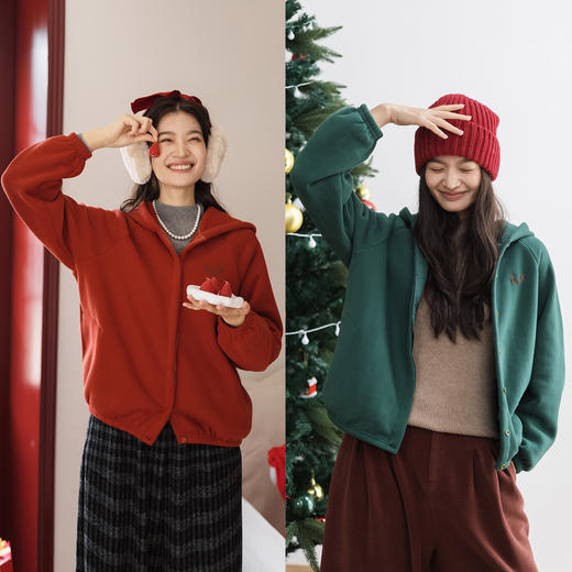 绽放818朵/连帽棉摇粒绒开襟长袖卫衣女松弛慵懒感休闲开衫外套 商品图0