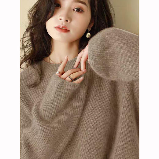 【秋冬新款100纯羊毛衣】新年红色圆领女士打底衫 宽松慵懒风亮丝毛衣潮  商品图6