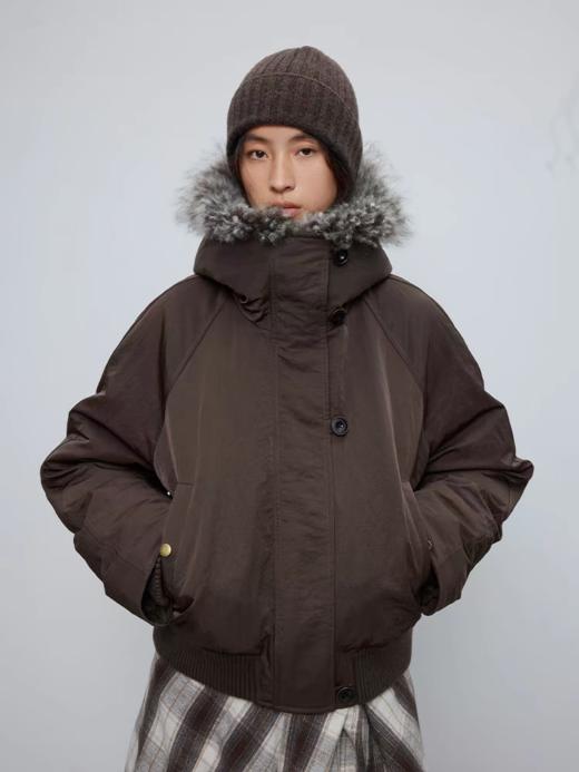 半圆/D51111126/拼接羊毛领宽松短款羽绒服 商品图2