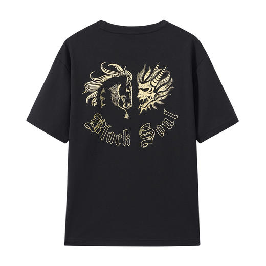 ONIARAI/鬼洗26春季新品黑金拓印风马纹线条分割短袖T男 B840293 商品图4