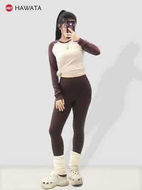 哈瓦塔撞色美丽奴羊毛速干运动长袖H350181