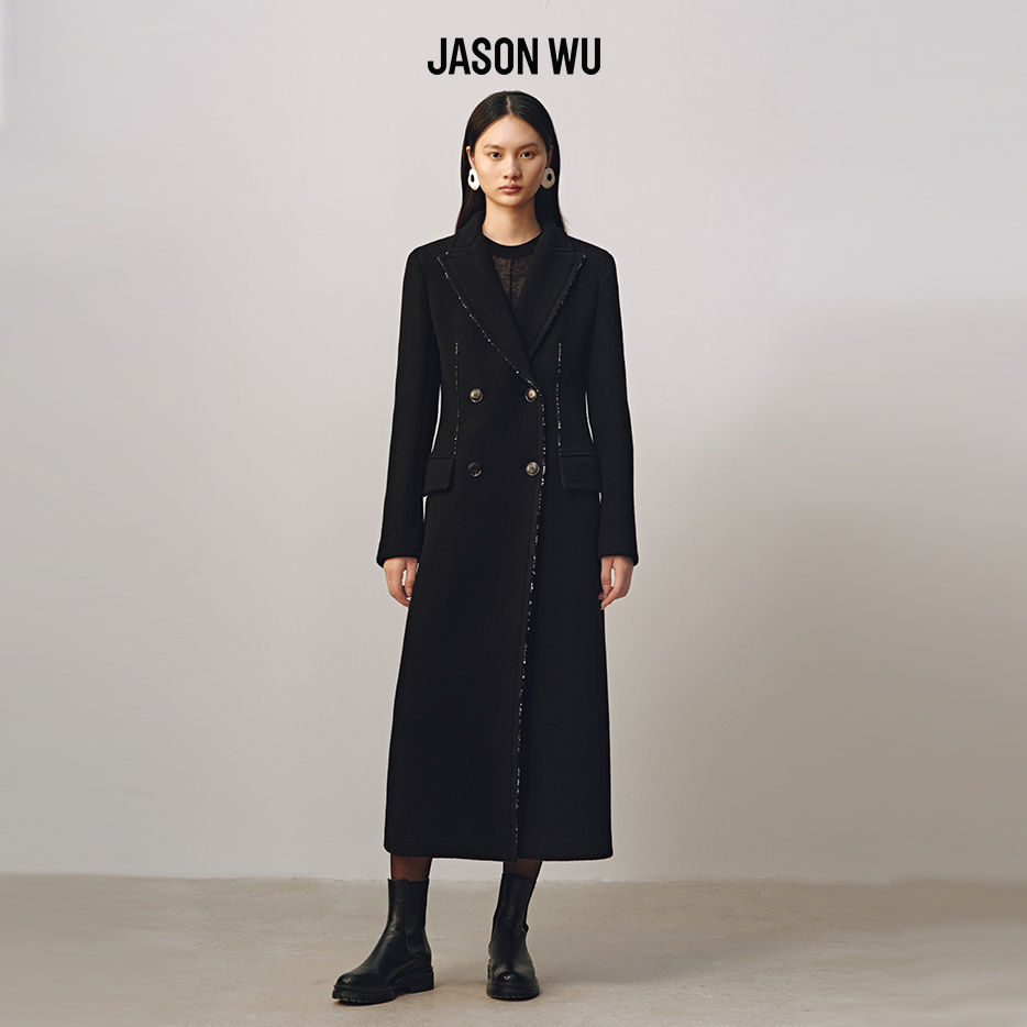 【JASON WU】(绵羊毛)秋冬新品羊毛嵌边直身气质通勤简约大衣