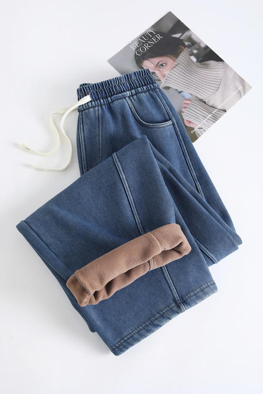 【多妈团购 热力蓝香蕉裤】柔软又舒服，单穿都暖和，版型超显瘦不臃肿~莱赛尔天丝牛仔裤，上身绝绝子，慵懒休闲，松紧腰舒适无束缚-拟盛 商品图2