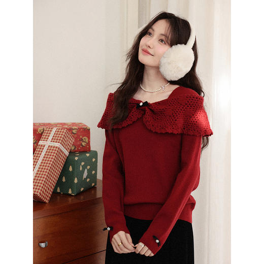 鹿向南【1220/20:00新品前1小时7折限量100件】复古红毛衣 商品图4