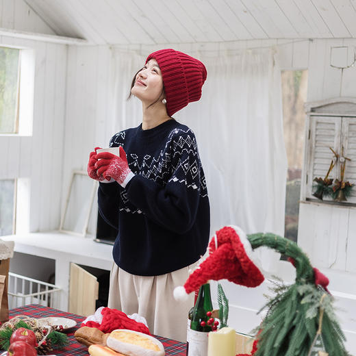 特绽放828朵/费尔岛毛衫复古文艺撞色套头毛针织衫设计感内搭毛衣 商品图0