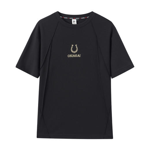 ONIARAI/鬼洗26春季新品黑金拓印风马纹线条分割短袖T男 B840293 商品图3