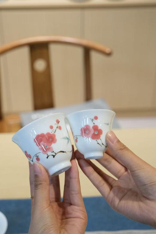 【景德镇茶具】高岭土玉泥 翠竹红梅盖碗茶具  七件套套装  送礼自用都适合 商品图9