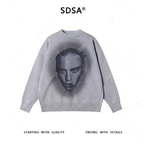 SDSA男士秋冬新款痞帅男装美式高街人物印花圆领毛衣百搭宽松上衣